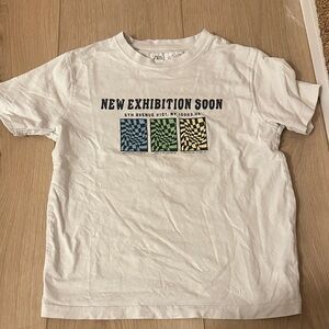 Zara White Graphic Tee with Colorful Squares